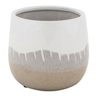 Cachepot Pequeno em Cerâmica 14x14,5cm Branco e Cinza Decor Florarte