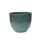 Cachepot Pequeno Cerâmica 14x18cm Redondo Verde Novo com Branco  CMR