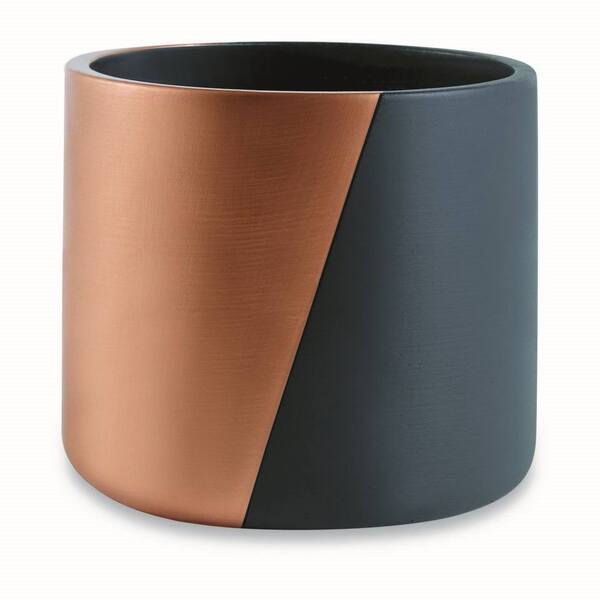 Cachepot Preto E Cobre Em Cimento 10885-1 Mart