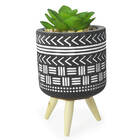 Cachepot Preto Pés De Madeira Com Suculenta Mod2