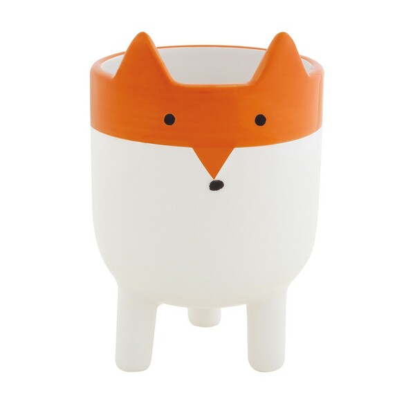 Cachepot "raposa" Branco E Laranja Em Ceramica 13 Cm M02 - D'