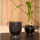 Cachepot Rosto Com Óculos Em Cerâmica Preto 11 8x9 8 Cm - Ind