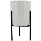 Cachepot Vaso Ceramica Branco Suporte Preto 16x8cm Gs 3114136