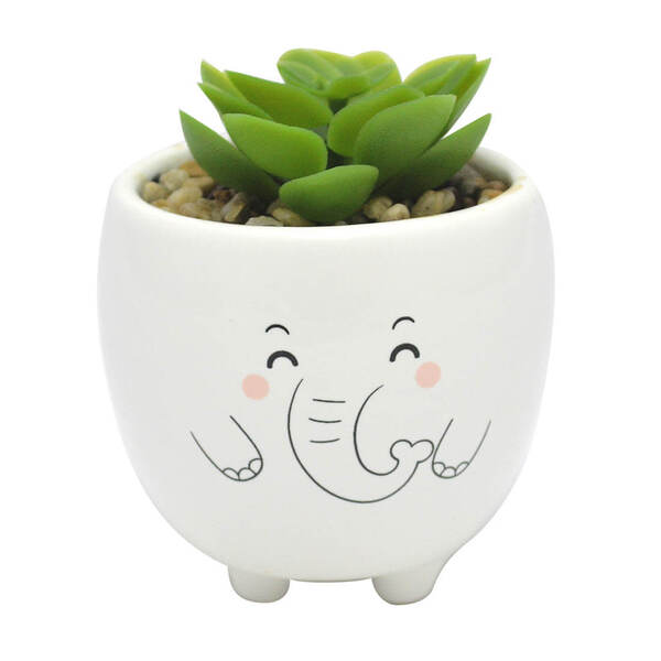 Cachepot Vaso Vasinho Com Suculenta Plantinha Animais Elefante