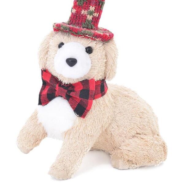 Cachorro Natalino Em Palha Hat And Tie 16x14x19 Cm Decoração