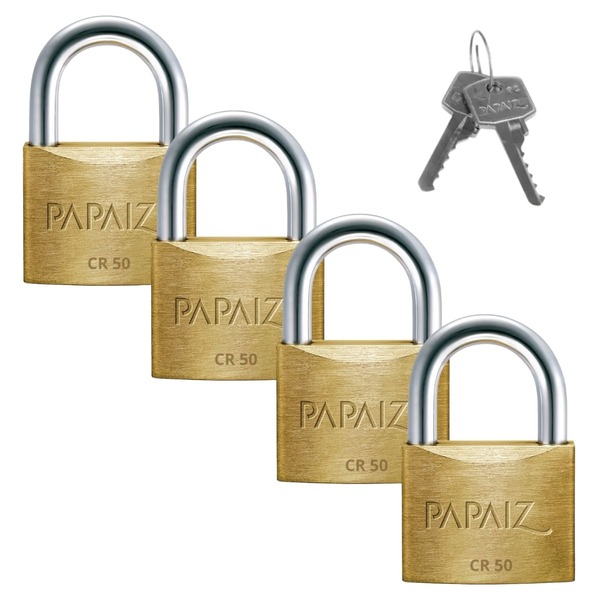 Cadeado Grande 50mm Haste Curta Latão Maciço Dourado Com Chav