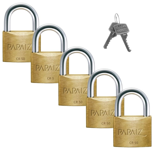 Cadeado Grande 50mm Haste Curta Latão Maciço Dourado Com Chav