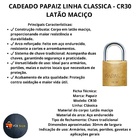 Cadeado Papaiz Linha Classica Latao Cr30