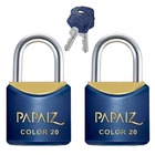 Cadeado Pequeno 20mm Haste Curta Latão Maciço Azul Com Chave