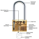 Cadeado Pequeno 30mm Haste Longa Latão Maciço Dourado Com Cha