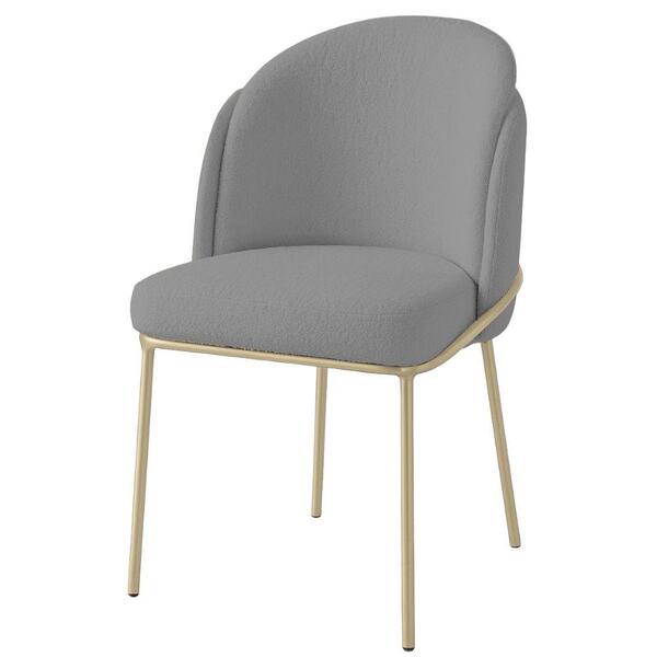 Cadeira Aurora Bouclé Cinza Metal Champanhe