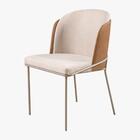 Cadeira Aurora Em Linho Bege E Couro Marrom Pés Em Metal Cham