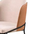 Cadeira Aurora Linho Bege Couro Caramelo Metal Preto