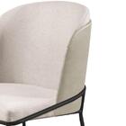 Cadeira Aurora Linho Bege Couro Pérola Metal Pretro