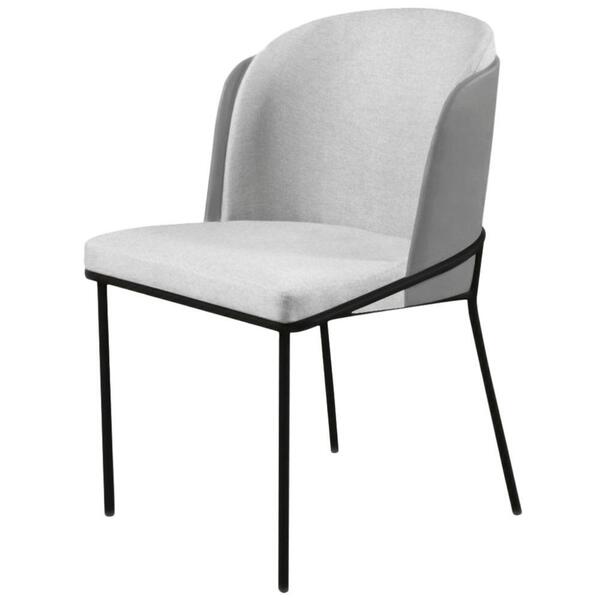 Cadeira Aurora Linho Cinza Couro Cinza Metal Preto