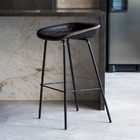 Cadeira Banqueta Alta Com Assento Estofado Em Couro Preto Com