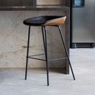 Cadeira Banqueta Alta Com Assento Estofado Em Couro Preto E M