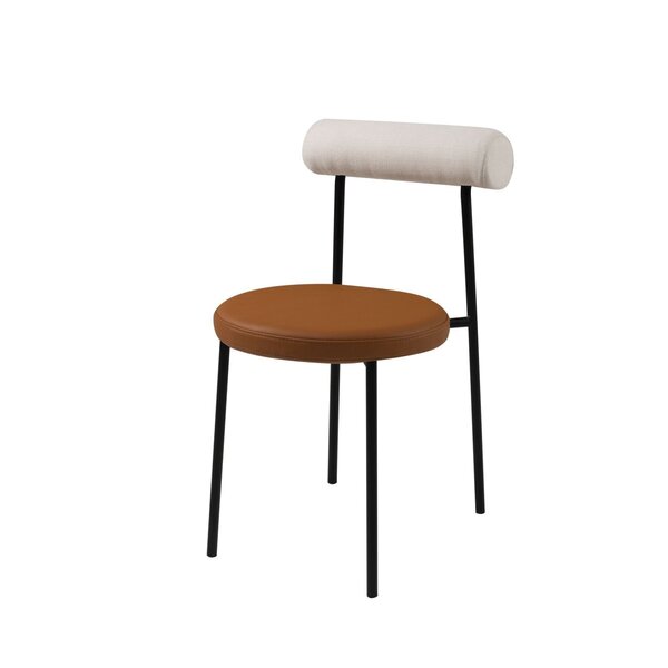 Cadeira Base De Aço E Assento E Encosto Estofados Roll Bege E