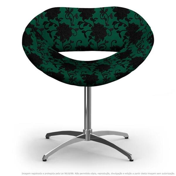 Cadeira Beijo Floral Preto E Verde Poltrona Decorativa Com Ba