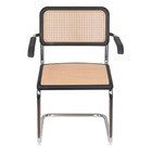 Cadeira Cesca Base Cromada Com Braço - Preto / Bege