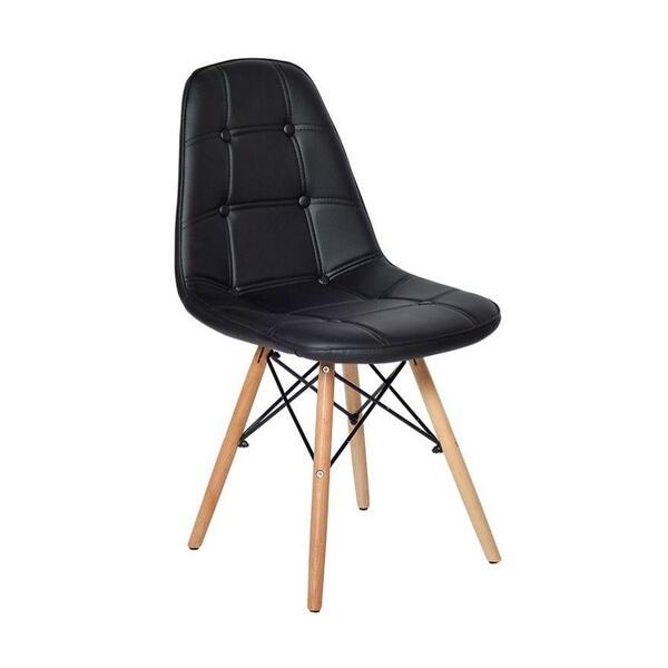 Cadeira Charles Eames Botonê Eiffel Estofada Couro Trato Preto