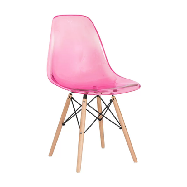 Cadeira Charles Eames Eiffel Acrílico Rosa Transparente Base