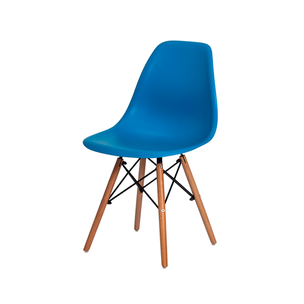Cadeira Charles Eames Eiffel Azul Base Madeira