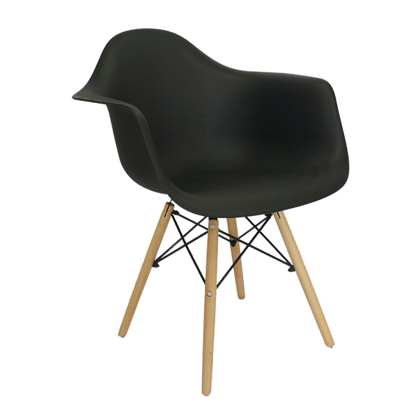 Cadeira Charles Eames Eiffel Design Wood Com Braço - Preto
