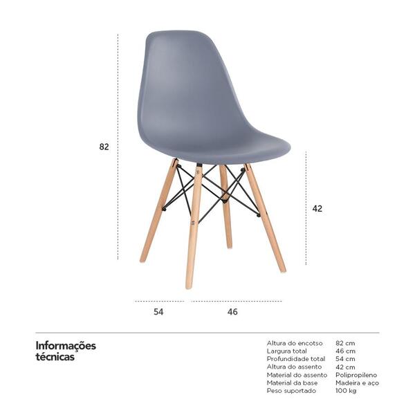 Cadeira Charles Eames Eiffel Dsw - Cinza Escuro - Madeira Clara