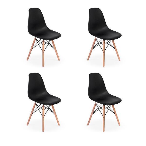 Cadeira Charles Eames Eiffel Pés De Madeira Preta Kit 4 Un
