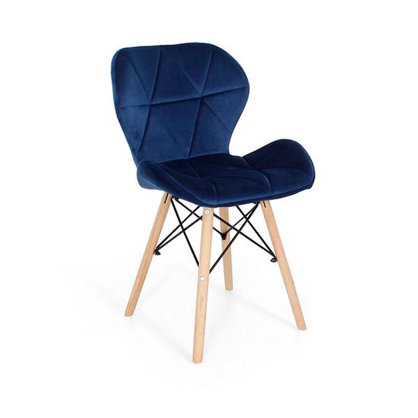 Cadeira Charles Eames Eiffel Slim Veludo Estofada - Azul Mari