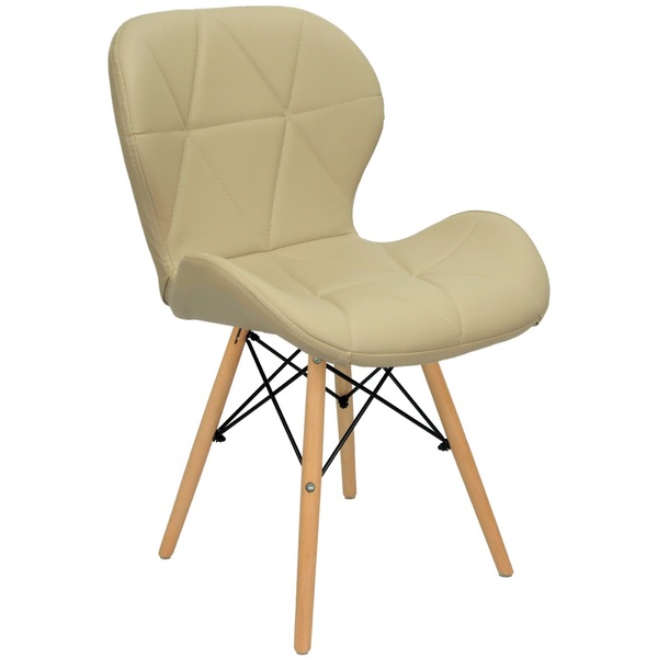 Cadeira Charles Eames Eiffel Slim Wood Estofada - Bege