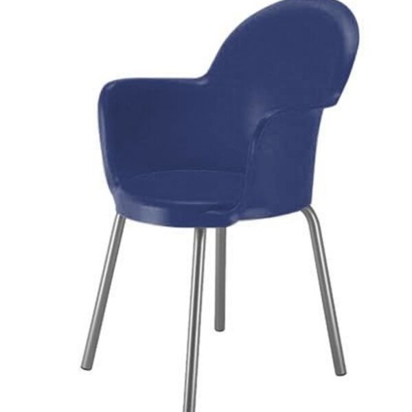 Cadeira Com Braço Base Cromada Linha Polipropileno Moon Azul