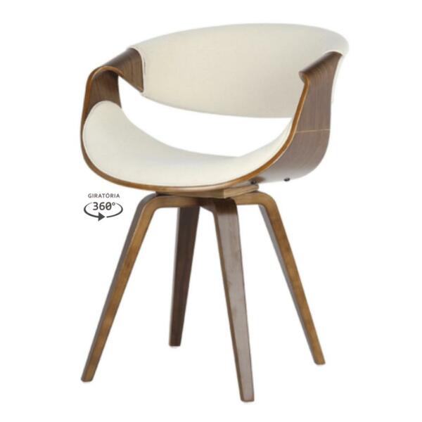 Cadeira Com Braços Giratória Nicole Rivatti Linho Creme Estru