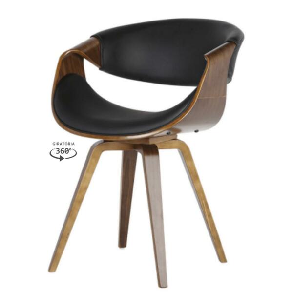 Cadeira Com Braços Giratória Nicole Rivatti Poliuretano Preto