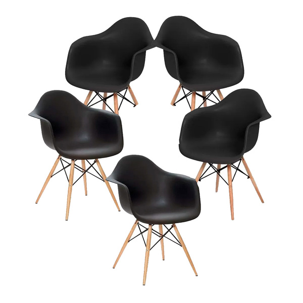 Cadeira Com Braços Louis Eames - 5 Unidades - Cor Preta