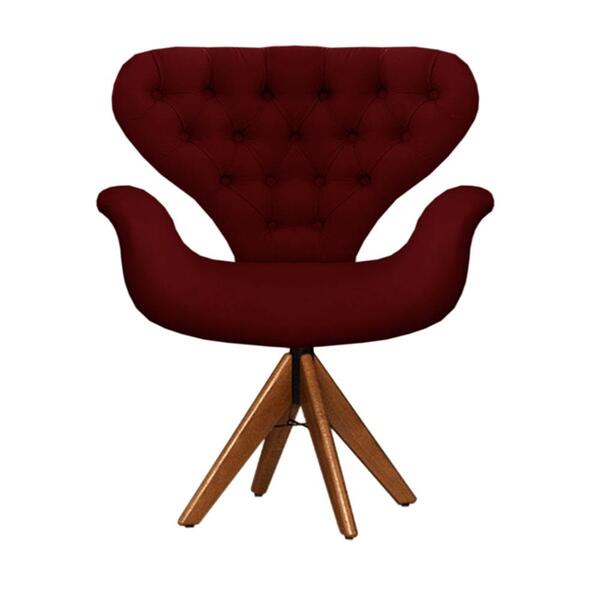 Cadeira Com Capitonê Tulipa Vermelho Bordô Giratória Madeira