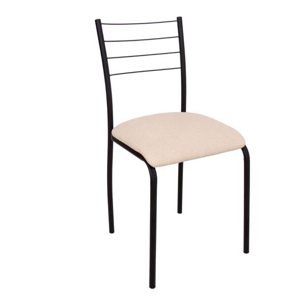 Cadeira Com Encosto Assento Quadrado Bege Estofado Cozinha Qu