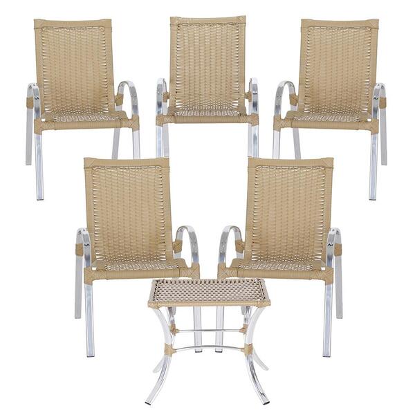 Cadeira De Aluminio Colombia 5 Unidades E Mesa Baixa Colombia