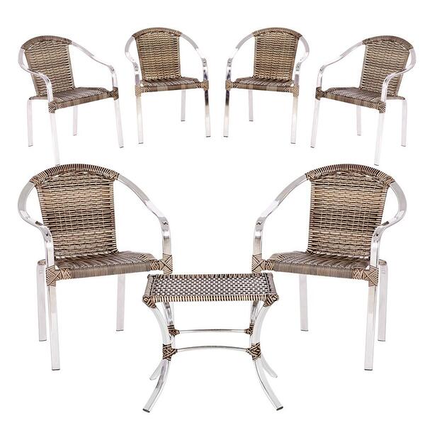 Cadeira De Aluminio Toquio 6 Unidades E Mesa Baixa Colombia P