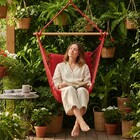 Cadeira De Balanço Acolchoada Suspensa Rede De Teto Vermelho