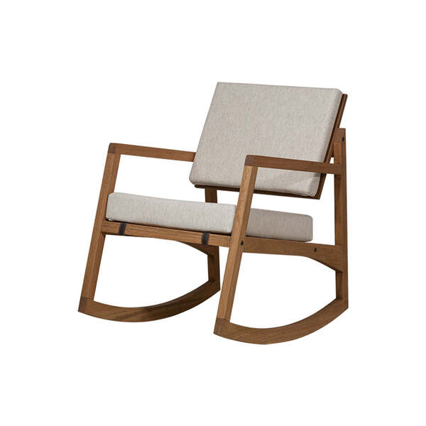Cadeira De Balanço Comoditá - Jatobá E Tecido Bege - Meu Móve