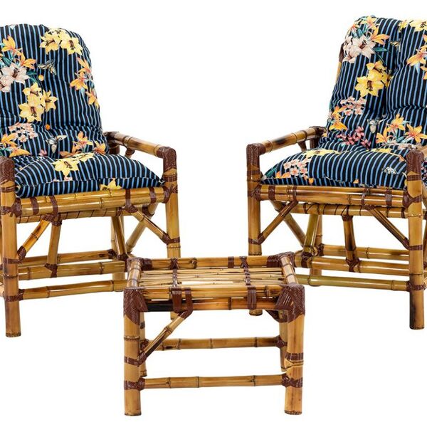 Cadeira De Bambu Jogo Completo 2 Lugares Com Almofada