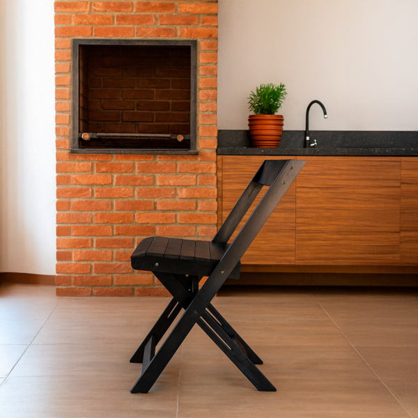 Cadeira De Bar Dobrável De Madeira Maciça Ismalu  Preto