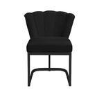 Cadeira De Decorativa Pétala Veludo Preto Base De Ferro Preta