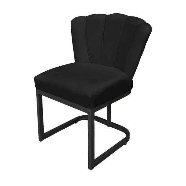 Cadeira De Decorativa Pétala Veludo Preto Base De Ferro Preta