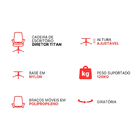 Cadeira De Escritório Diretor Titan - Preta - 8 Cadeiras