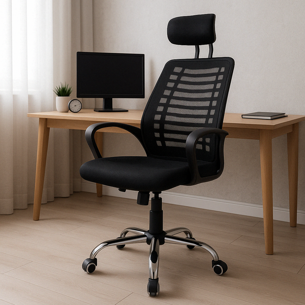 Cadeira De Escritório Presidente Tela Mesh Simples Com Apoio