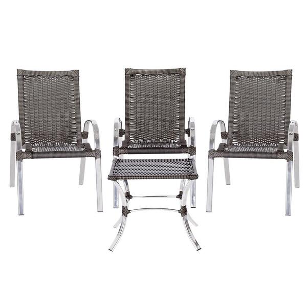 Cadeira De Fibra Sintetica Colombia 3 Unidades E Mesa Baixa C