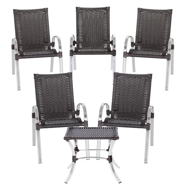 Cadeira De Fibra Sintetica Colombia 5 Unidades E Mesa Baixa C